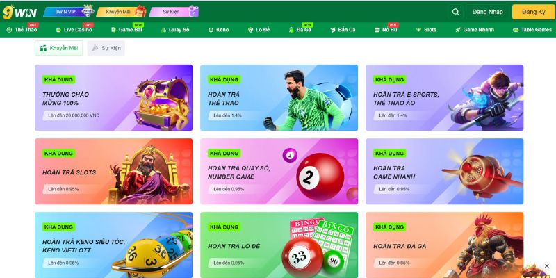 9WIN áp dụng ưu đãi hoàn trả thể thao lên đến 1.4%