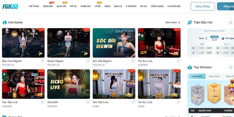 Sảnh game bài RIK88 quy tụ các trò chơi hấp dẫn